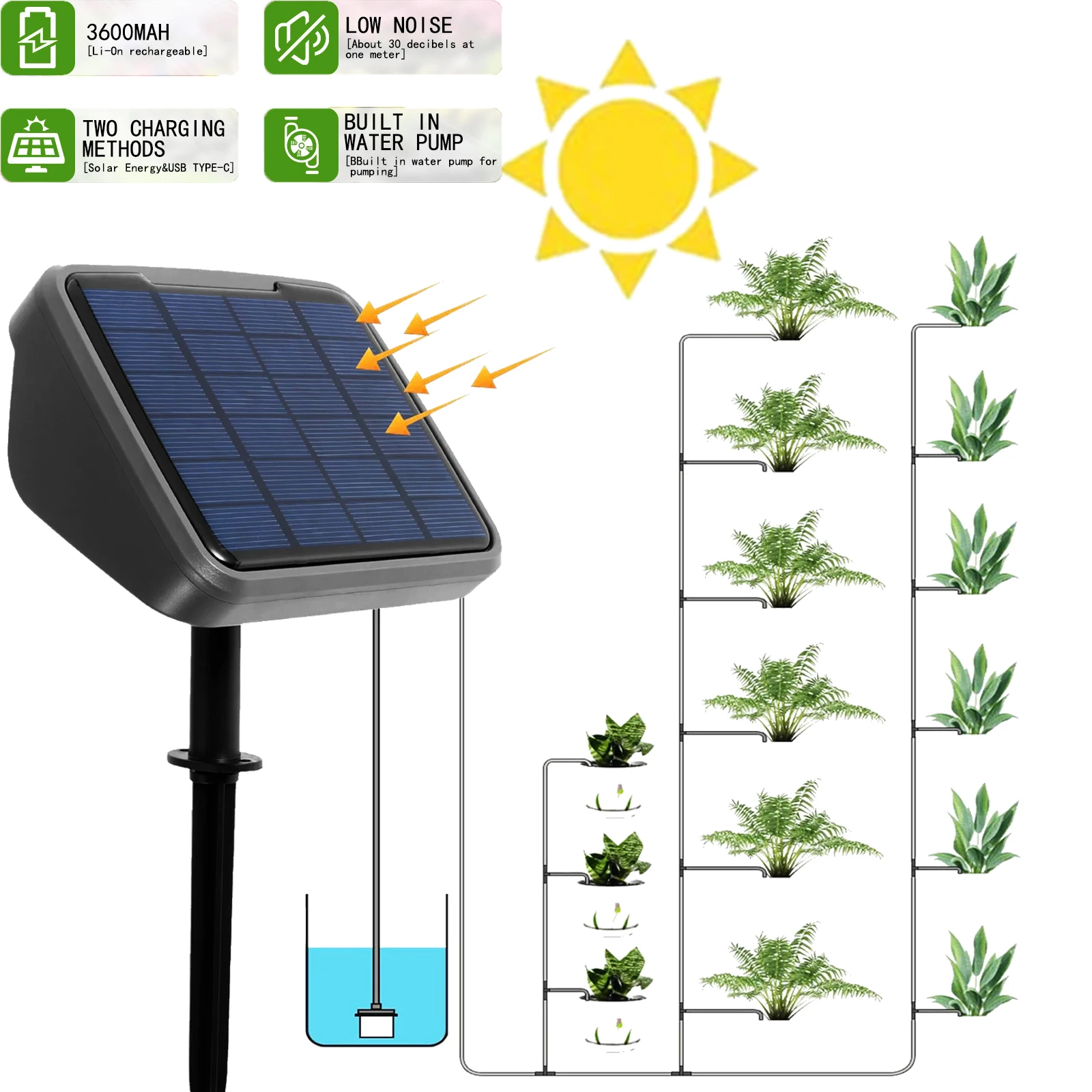 Solar Automatic Watering System Kit Automatic Timed Drip Irrigation Waterer Garden Potted Plant Solar Watering Device