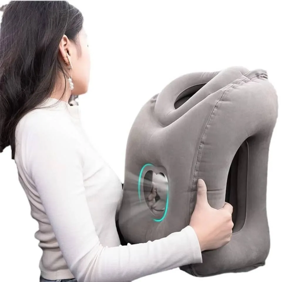 1pc Inflatable Travel Pillow With Patented Valve Design-adjustable Neck & Head Support, Lightweight,thanksgiving,christmas Gift