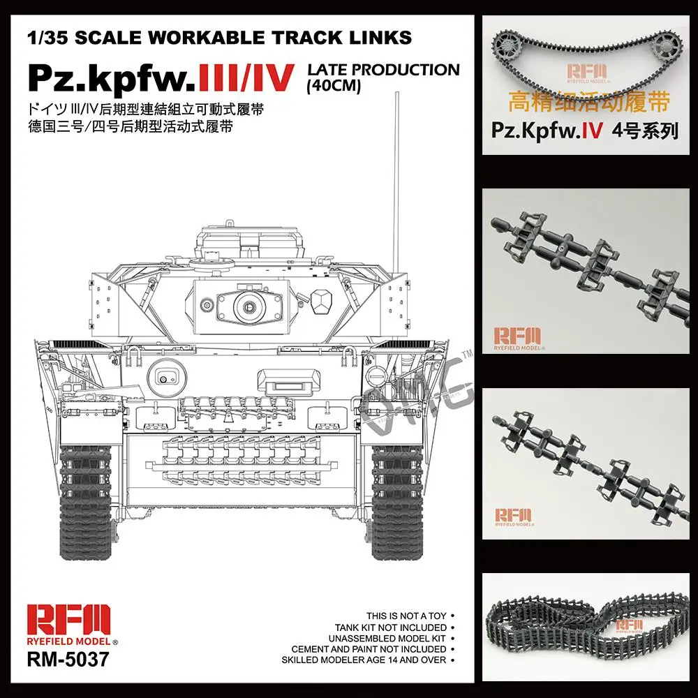 Rye Field Model RM5037 1/35 Workable Track links for Pz,kpfw.III/IV Late Model Kit