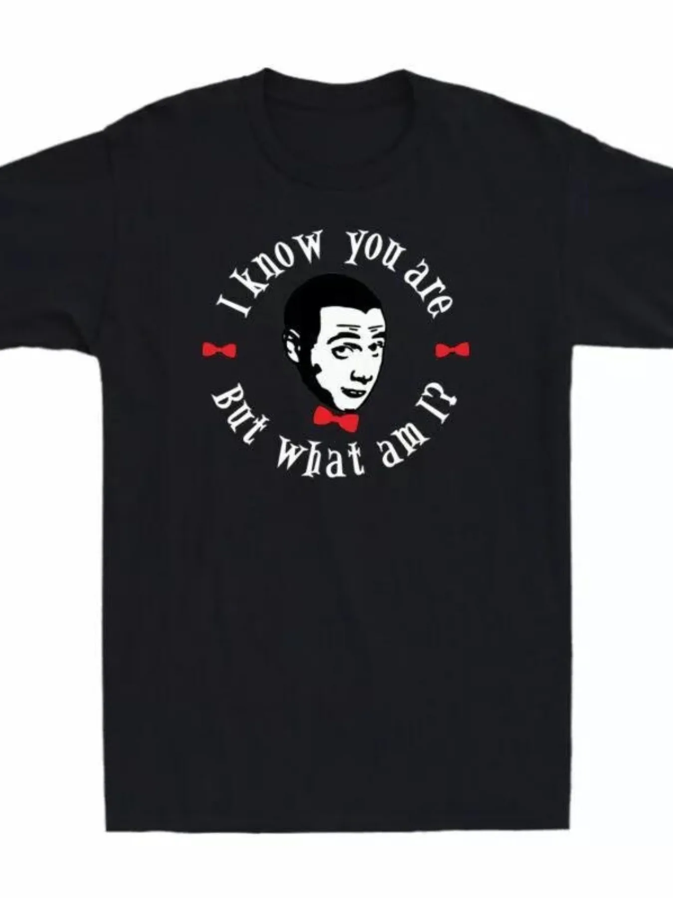 Men'S I Know You Are But What Am I Pee Wee Herman T-Shirt Funny Black Tee with White Graphic, Breathable And Soft, Casual Wear