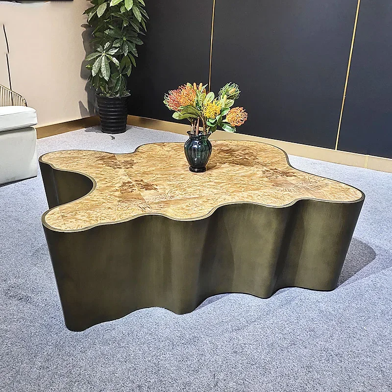 Simple modern light luxury high-end stainless steel coffee table special personality creative etched coffee table combination