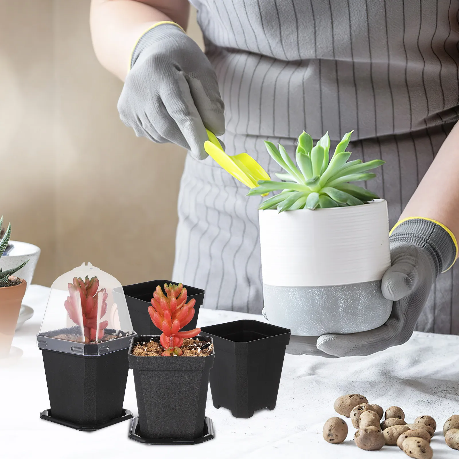 5Pcs Humidity Dome Seedling Pots Thickened Plastic Planters for Indoor Outdoor Gardening Drainage Holes Small Planter Pot