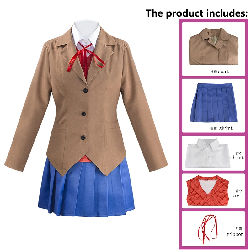 Doki Doki Literature Club Monika Cosplay Sayori Yuri Natsuki Cosplay Kostüm-Set Schuluniform Mädchen Frauen Kostüme
