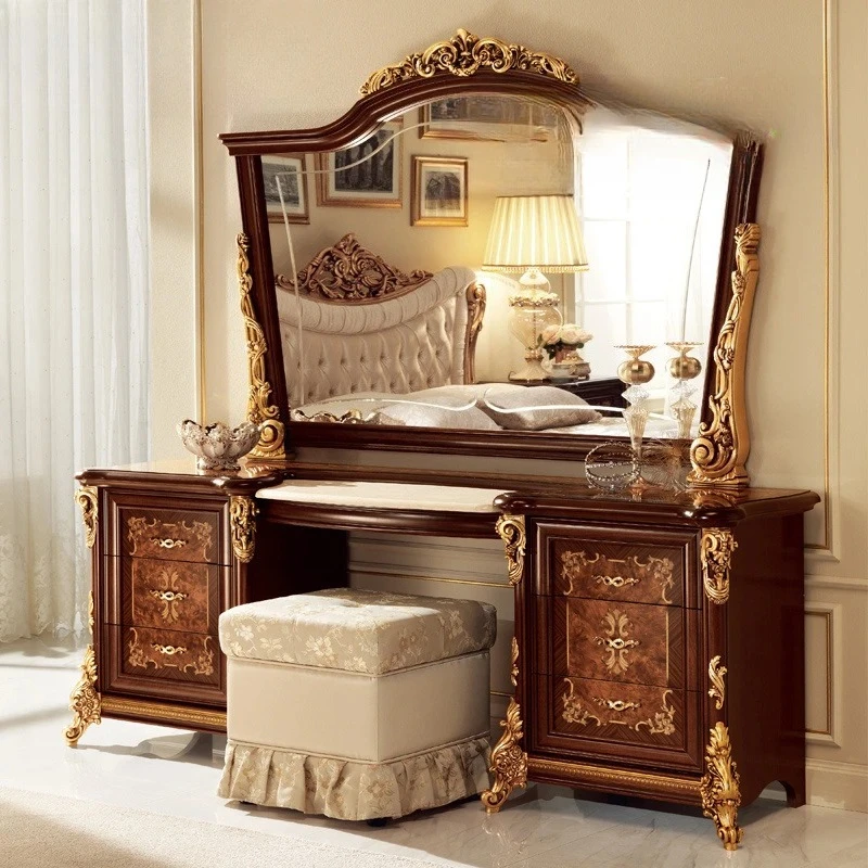 

Villa master bedroom furniture European solid wood carving flower dresser makeup table high-end designer