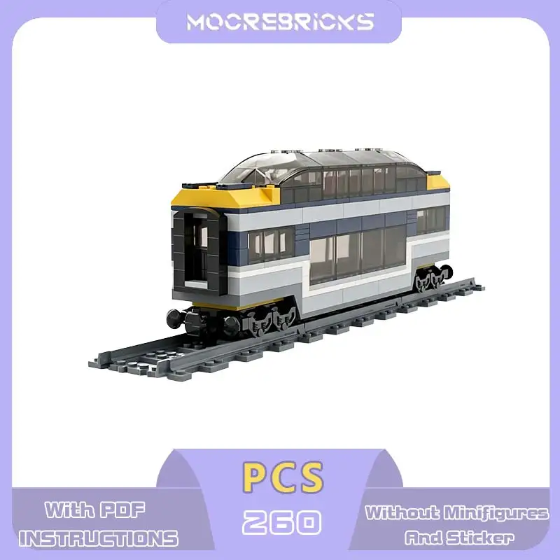 MOC Modern Panoramic Scenic Railway Carriage Building Blocks Set Express Passenger Train Observation Coach Model Track Toy