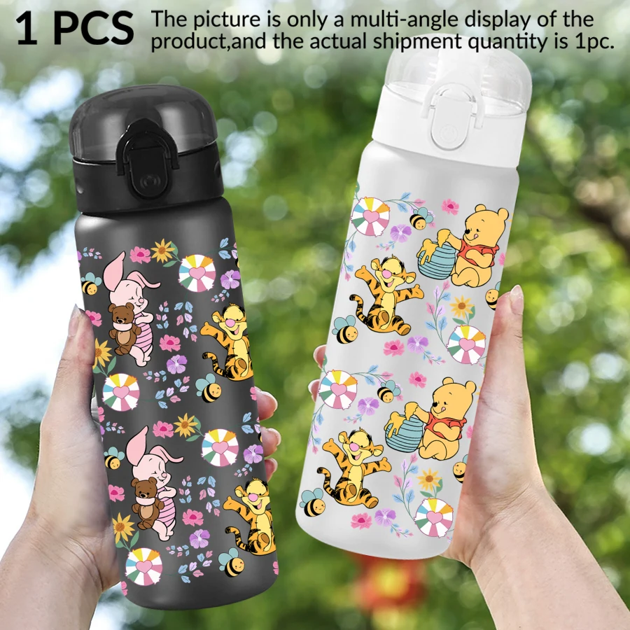 1Pc Disney, Winnie The Pooh, Floral, 26oz Plastic Water Bottle Sports Water Cup with Lift Rope Birthday/Back To School Gift