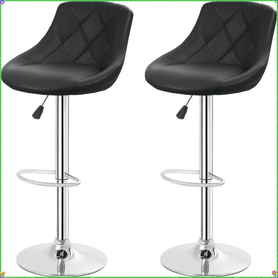 Adjustable Height Kitchen Bar Stools, 2-Piece Set with Backrest, Black Counter Stools for Dining & Bar