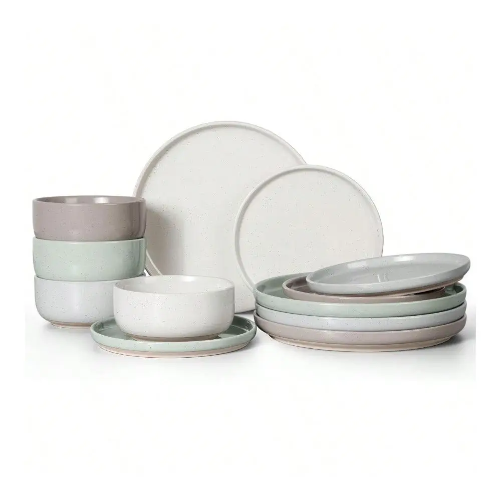 

Dinnerware Sets 12Piece Plates And Bowls Set For 4 Dishes Set For Home Restaurant Speckled Multicolor Durable And Stylish Table