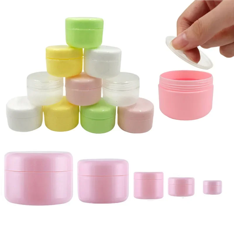 

100Pcs 10g-100g Refillable Plastic Cosmetic Sample Jars Pot w/ Inner Liner & Dome Lids Portable Empty Travel Creams Containers