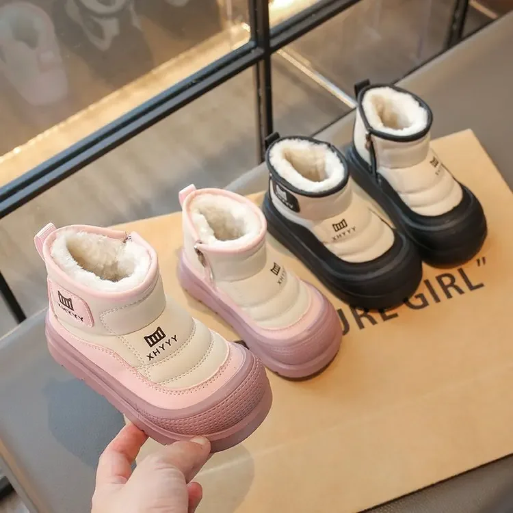 2026 New Winter Plush Snow Boots for Children Thick Warm Boy's Girl's Cotton Shoes Waterproof Kid's Winter Boots Velvet Shoe
