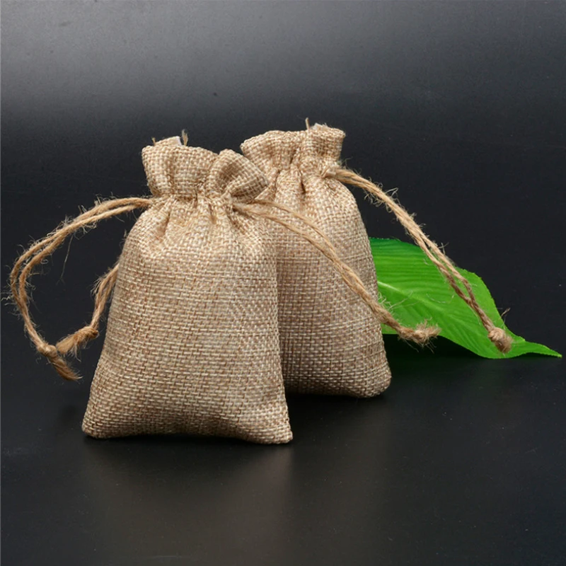 Sackleinen-Geschenktüten mit Kordelzug, Jutebeutel, Leinensäcke, Aufbewahrungsbeutel für Hochzeitsgeschenke, Party-Schmuckbeutel, 10 Stück – Detail 6