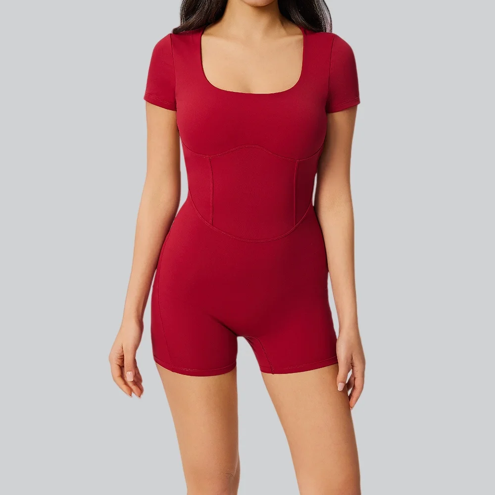 Women Jumpsuit Yoga Quick Drying Workout Clothes One-piece Fitness Romper Sports Bodysuit Short Sleeves Gym Backless Bodysuits image 4