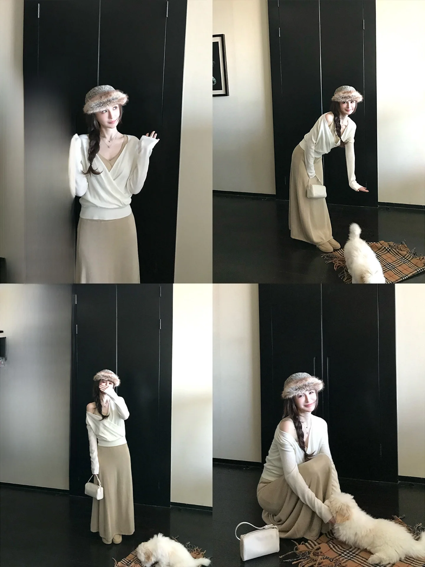 

Cloud Soft Wool Knitted Cover up Vest Skirt Set High Quali hine Woven Women's Loose Fit Long Sve Knitwear Spring Coll...