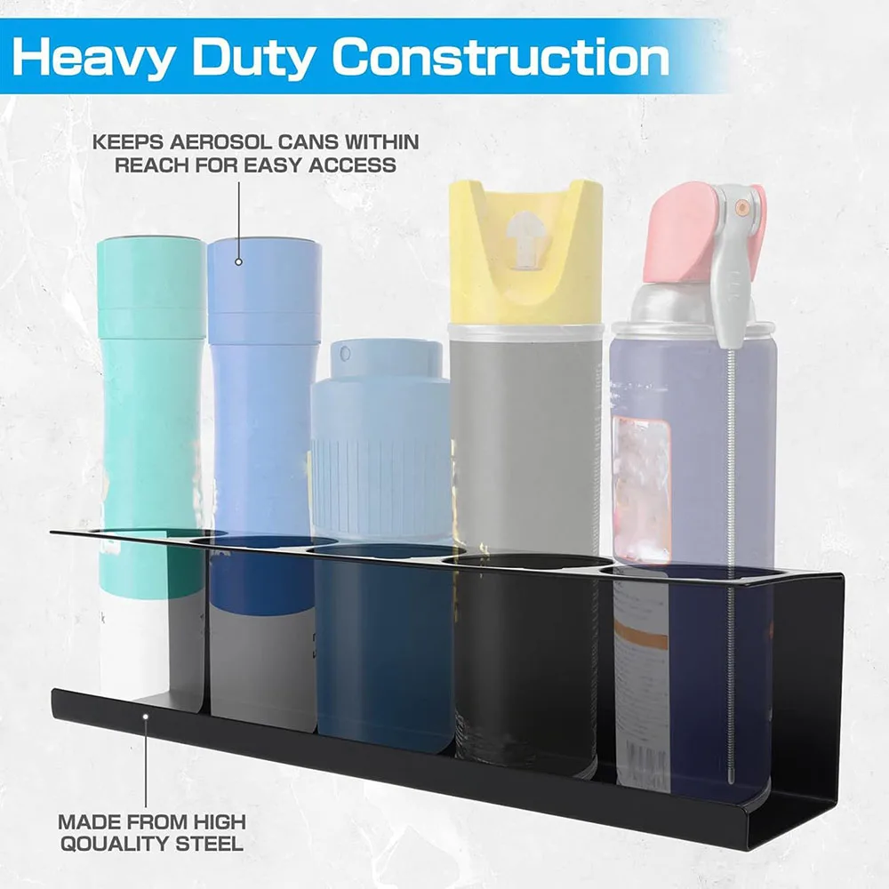 Five Cans Wall-Mounted Steel Aerosol Spray Can Holder Rack Organizer for Garage and Workspace