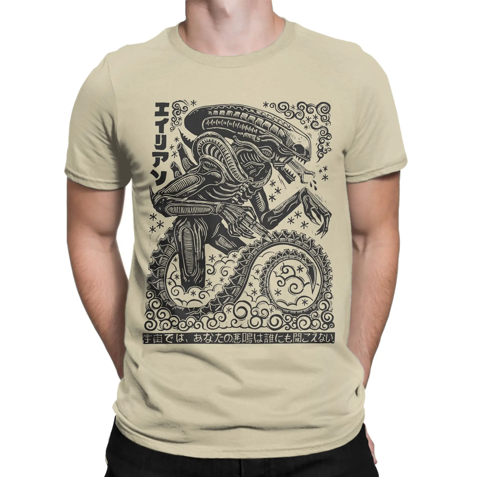 Xenomorph Linocut Alien Movie T Shirt Men 100% Cotton Novelty T-Shirt Crew Neck  Tee Shirt Short Sleeve Clothing 4XL 5XL 6XL
