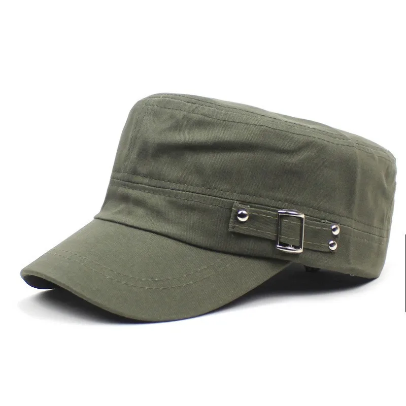 Men’s Solid‑tone Cotton Flat‑crown Baseball Cap Side‑buckle Peaked Sun‑protective Head‑gear Breathable Sport‑style Headwear