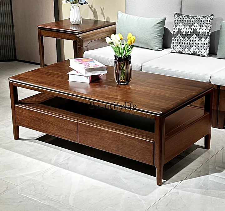 

All solid wood coffee table simple modern small apartment walnut rectangular tea table tea table