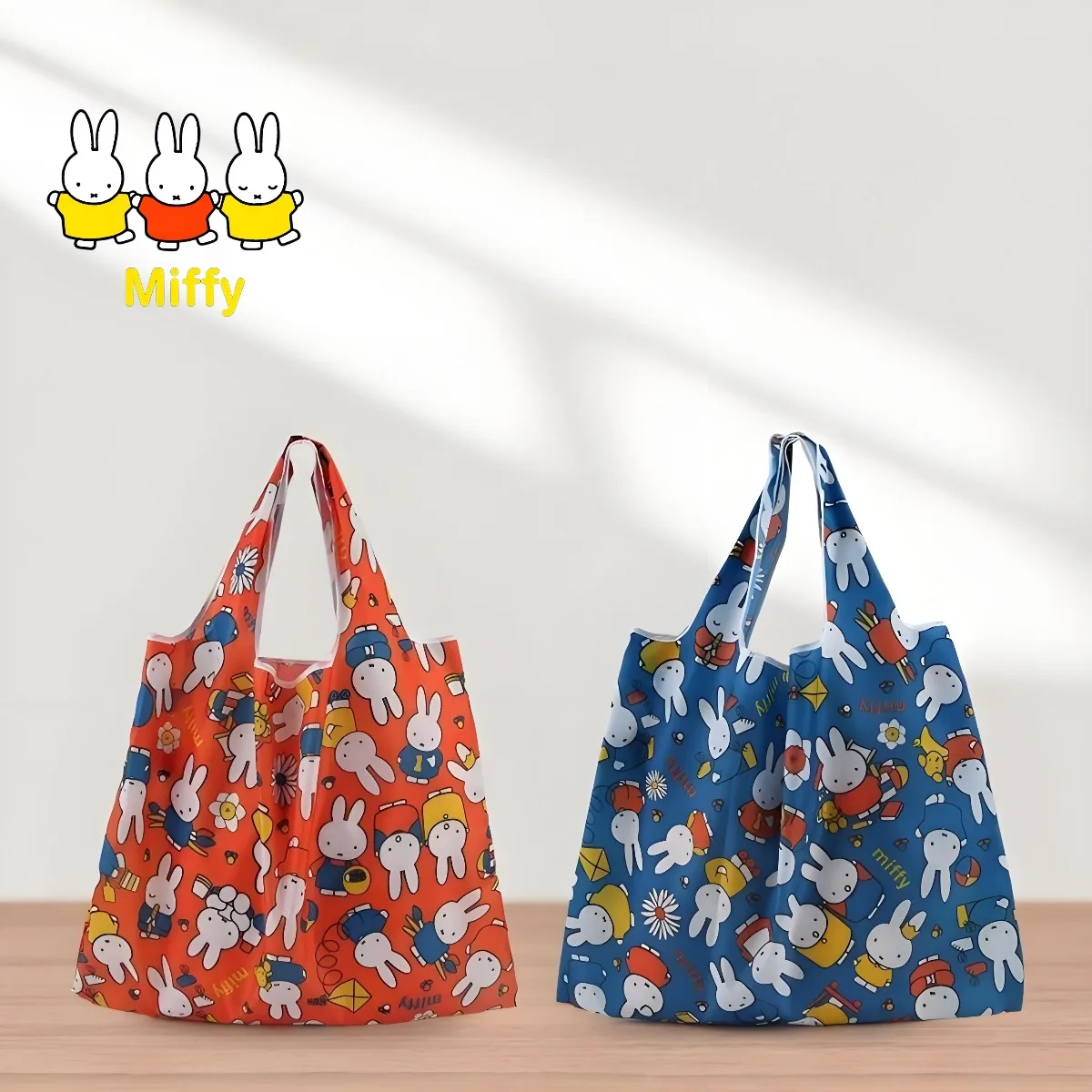 Bolso de compras Kawaii Miffy Rabbit, bolso de mano y bolso de hombro portátil plegable de gran capacidad con dibujos animados bonitos