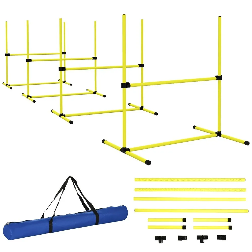4 Piece Dog Agility Jump Set Adjustable Height Agility Training Kit with Carry Bag for Dogs