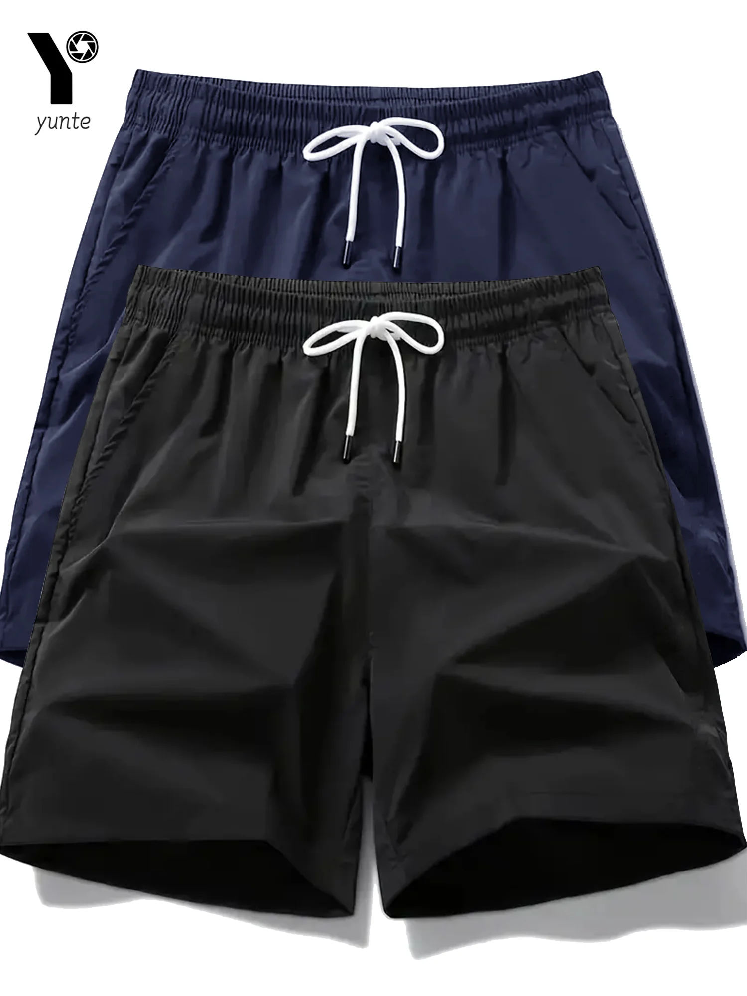 メンズ速乾性スポーツショーツ、ドローストリング付きカジュアルルーズエラスティックベルト、軽量、ランニングに適しています、2色、2パック