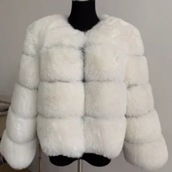 Manteau de luxe en fausse fourrure de renard pour femme, veste moelleuse à manches courtes et longues, super chaude, haute qualité, hiver