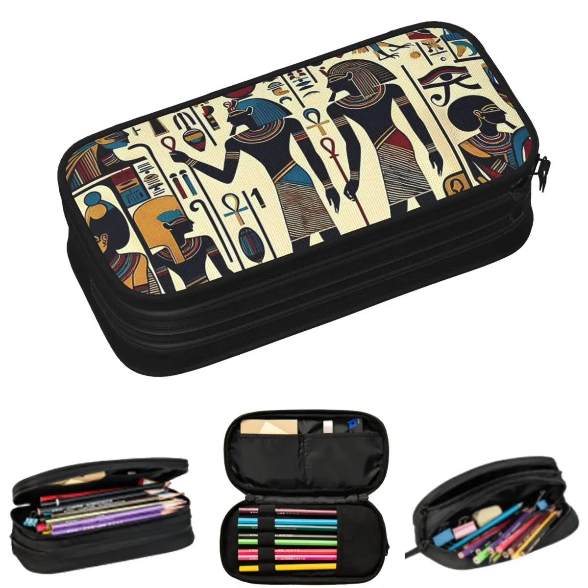 

Пеналы с гиперглифами древнеегипетских богов Анубиса и Хора для студентов, школьные пеналы-коробки, пеналы-сумки, пеналы большой вместимости