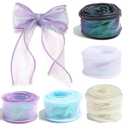 5Yards 4cm Chiffon Silk Ribbon Rainbow Fishtail Yarn Wave Edge For Flowers Cake Packaging DIY Crafts Party Wedding Decoration