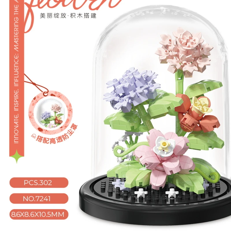 Flower Bouquet Bonsai Building Blocks Artificial Plastic Plant Dust Cover Micro Model Home Decoration Toy For Kid Birthday Gift