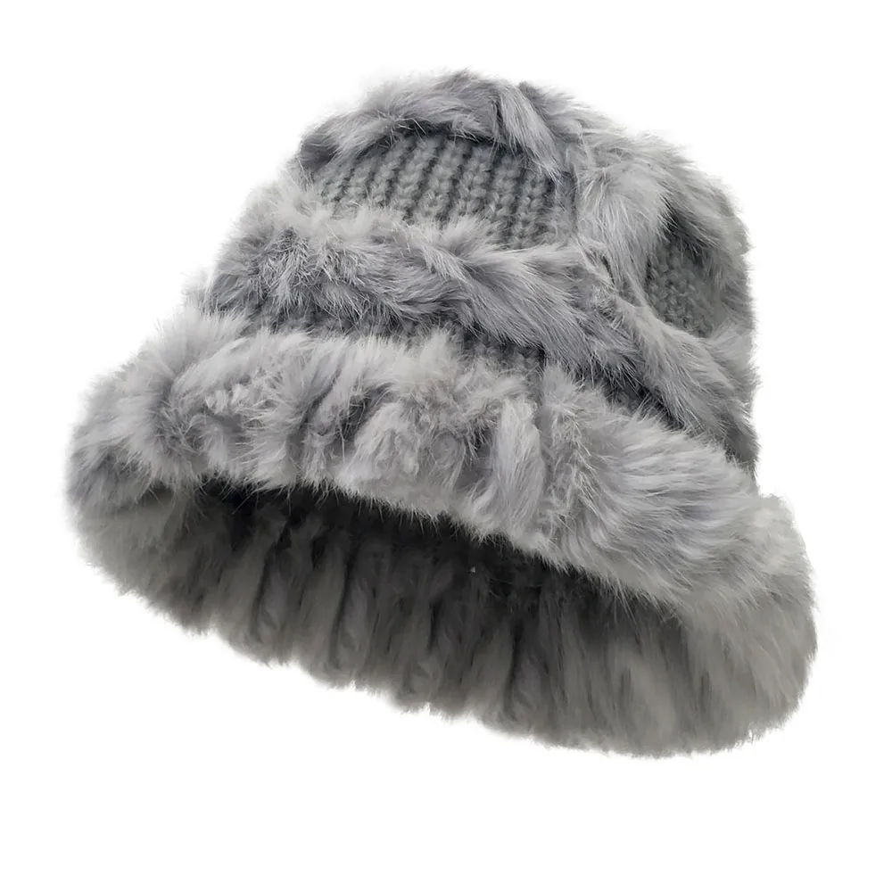 new gentle Fur hat Cap bucket hat Japan Soft Knitted Women Korean Rabbit fur hats Streetwear Painter warm Winter Hat Wholesale