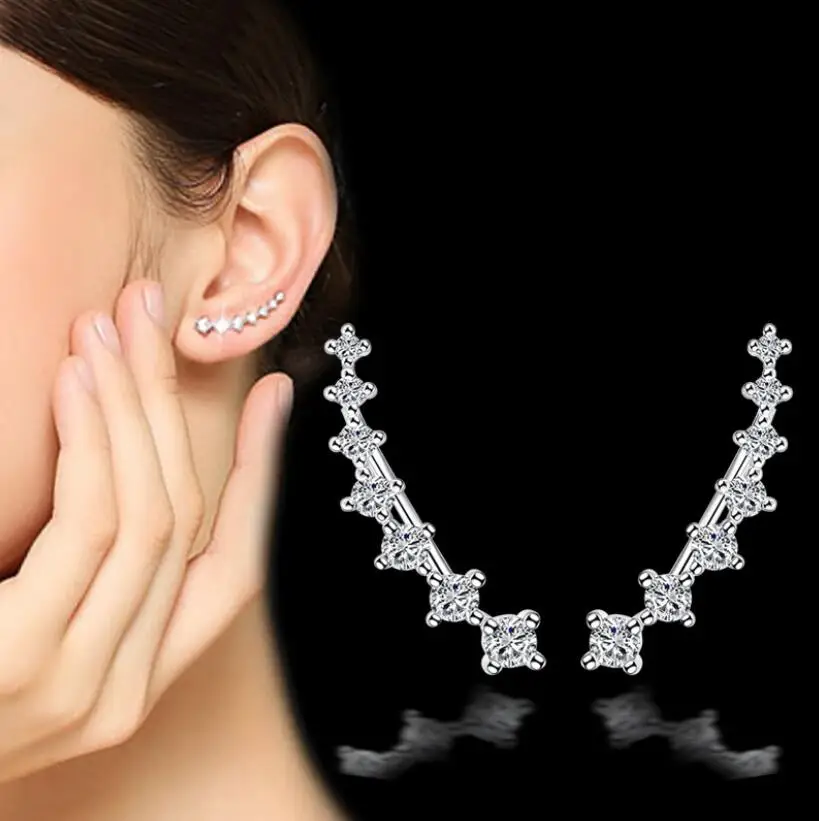 All D Moissanite Earring Crawler Climber Dla kobiet 7-gwiazdkowy mankiet na ucho Srebrny 925 Czarny / biały diament Biżuteria ślubna Luksusowy prezent — zdjęcie 4