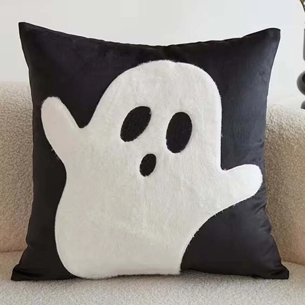 Soft Pumpkin Pillow Case Cute Embroidery Warm Texture Halloween Cushion Cover Orange Solid Color Embroidered Pillowcase