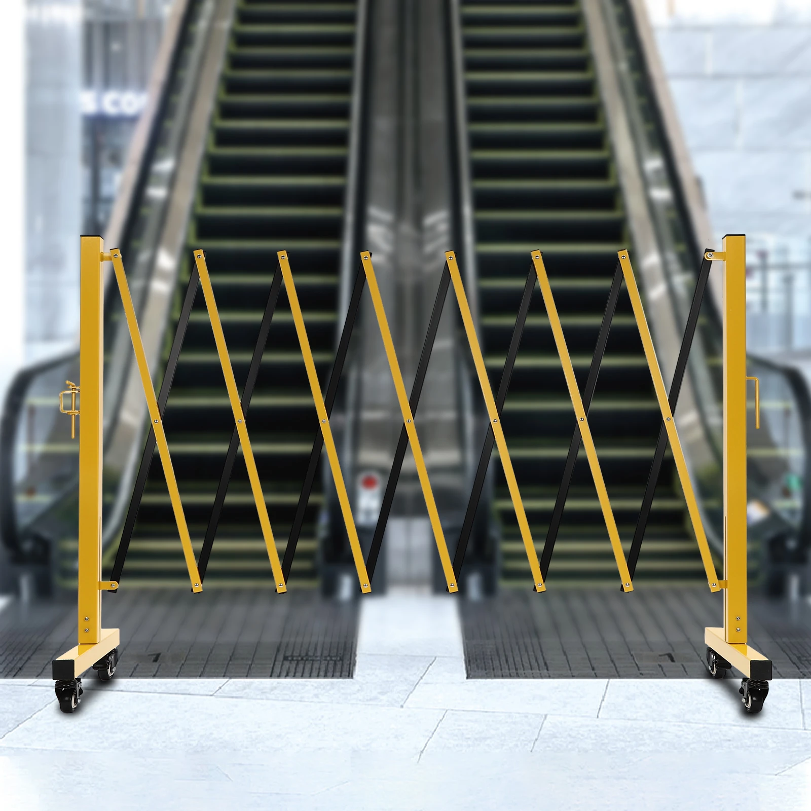 Durable Folding Security Gate with Aluminum Alloy & Iron, Expandable Design, 11.5*3.3ft Size, 4 Wheels, Easy Storage &