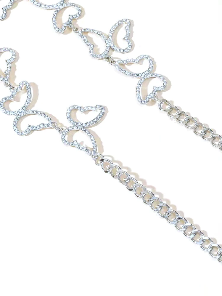 Fashion Rhinestones Decor Sliver Metal Alloy Dress Butterfly Waist Chain Belt female