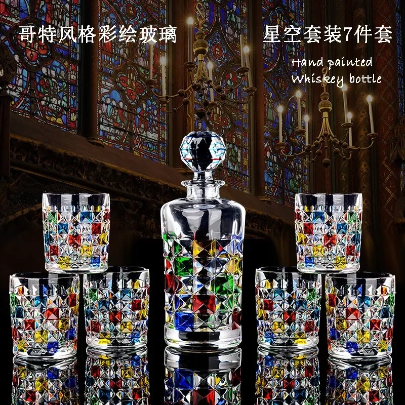 Italy imported craft painted wine set, foreign wine cup whiskey cup , crystal glass wine bottle pot set