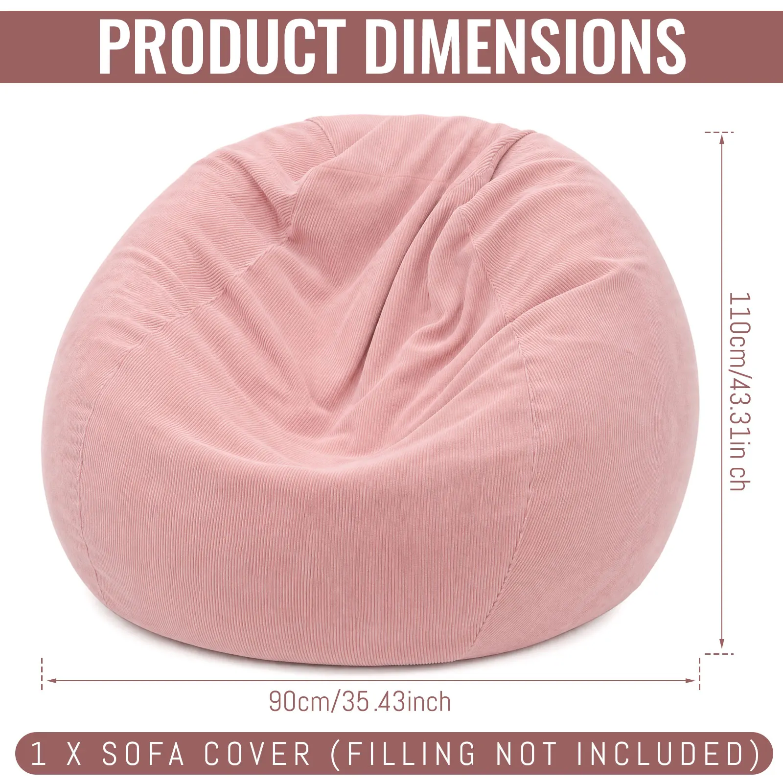 Corduroy Bean Bag Without Filler Lazy Floor Beanbag Breathable Washable Soft Puff Couch Cover Frameless Furniture（Only Cover）