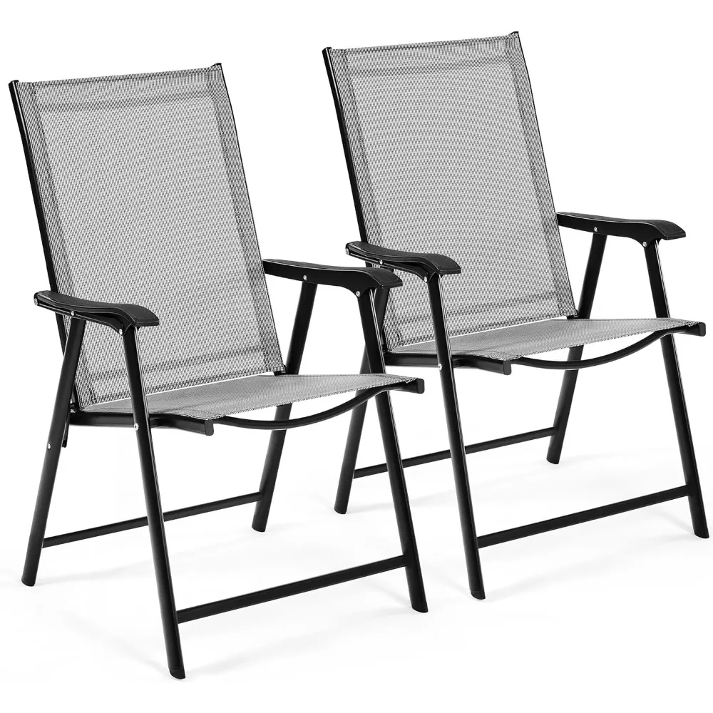 

Yaheetech Patio Chairs Outdoor Chairs Set of 2 Portable Dining Chairs with Armrests for Camping, Lawn Yard Beach