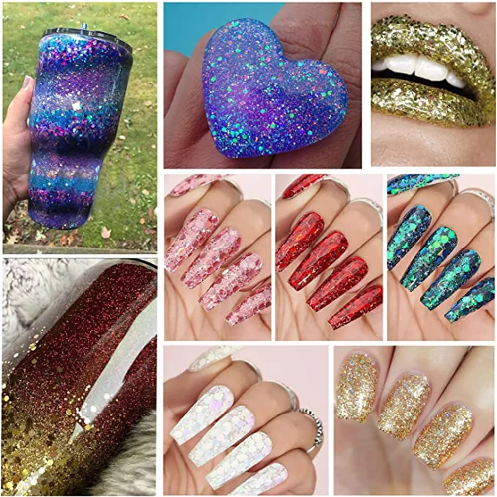 50g Holographic Chunky Loose Sequins Sparkly Mixed Hexagon Resin Filler Flakes DIY Laser Nail Glitter for Party Nails Supplies
