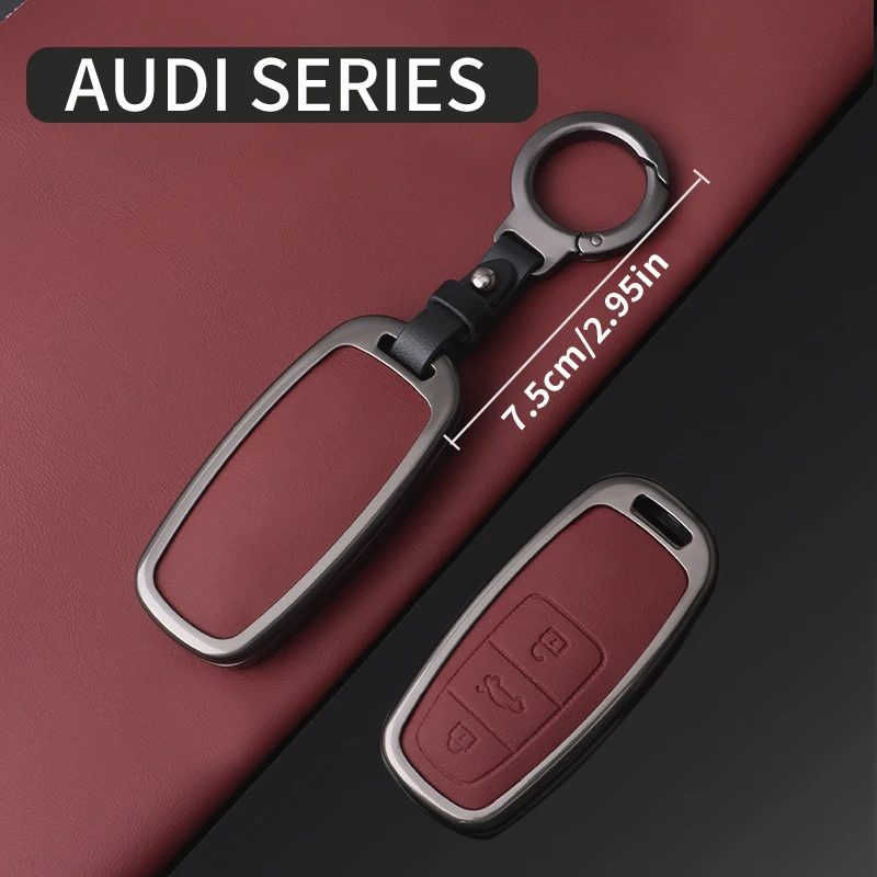 For Audi A6 C7 A7 A8 Q5 Q7 Old 3‑Button Smart Remote Key Cover with Rope Hook Zinc Alloy Leather Car Key Case