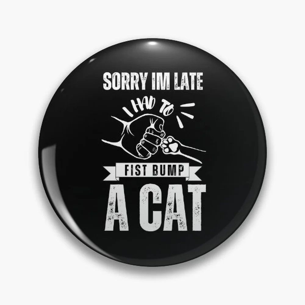 Sorry I'm Late I Had To Fist Bump A Cat Pin Holographic Star Heart Pin Brooches Laminated Button Fashion Accessory