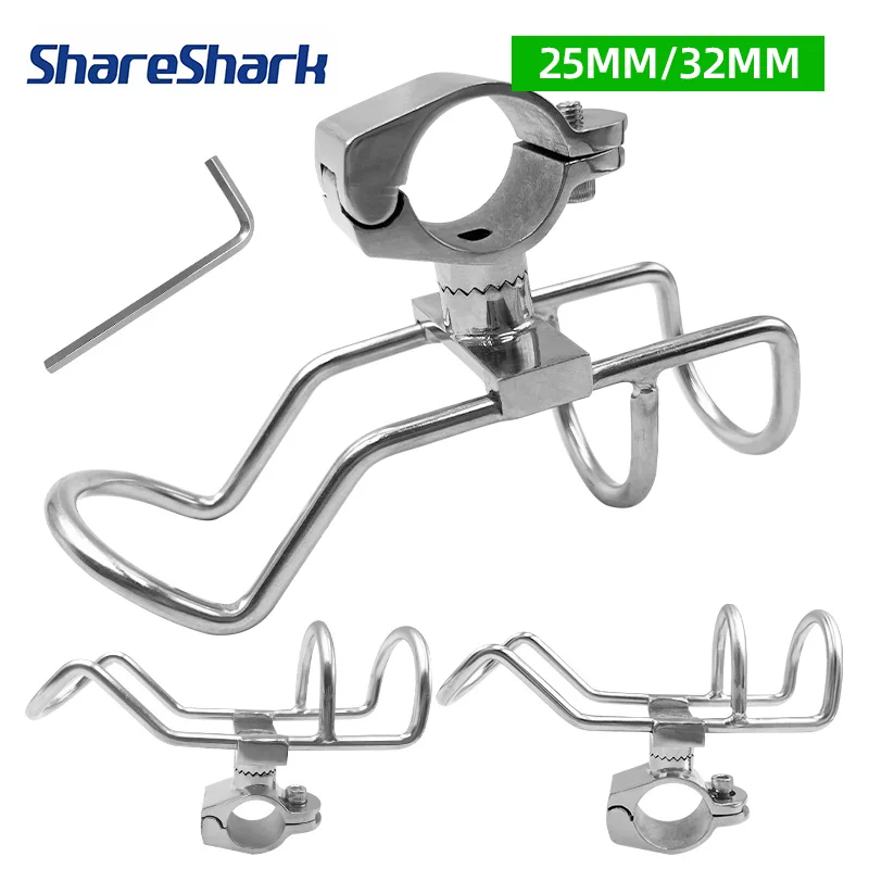 ShareShark 2 szt./zestaw uchwyty na wędki ze stali nierdzewnej 316, mocowane na zacisk, odporne na korozję, odpowiednie do wędkarstwa morskiego