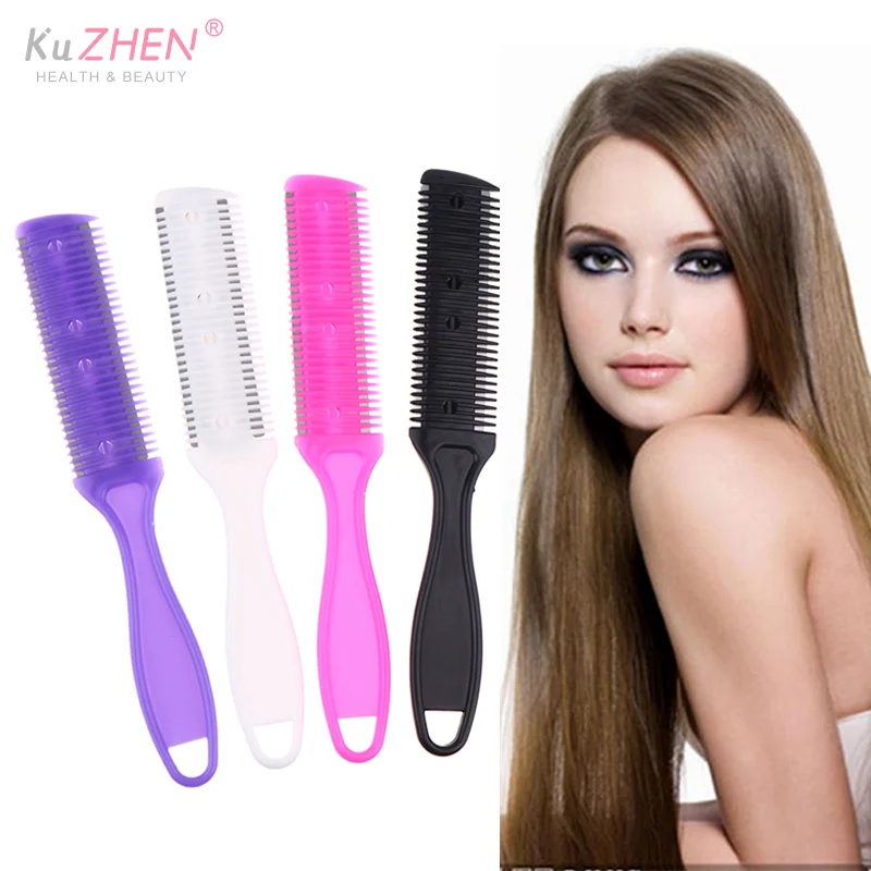 5 قطعة سكين مزدوج الوجهين قطع الشعر مشط فرش مع شفرات حلاقة المتقلب قطع ترقق الحلاق صالون الشعر مشط الحلاق #2