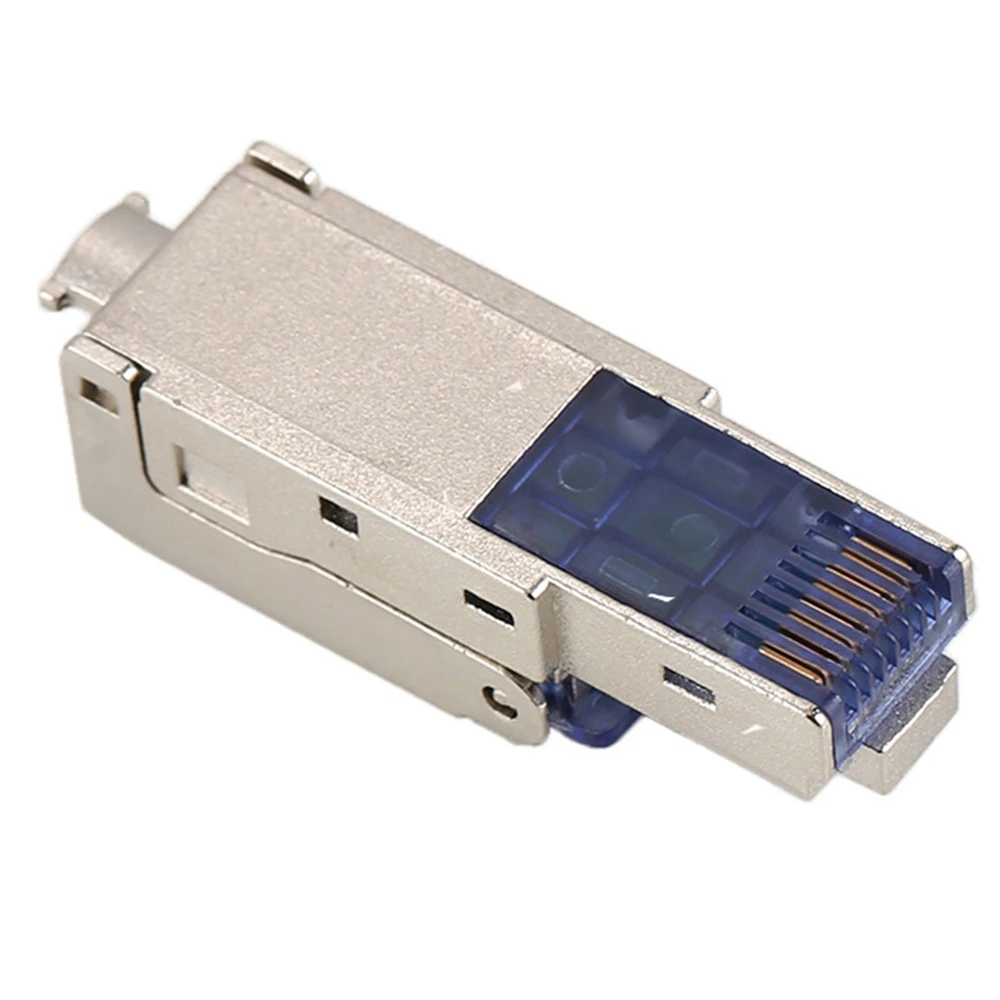 압착 도구 없는 커넥터 플러그, 아연 합금 차폐 네트워크 케이블, CAT8, 40Gbps, 50U, RJ45 플러그 (파란색)