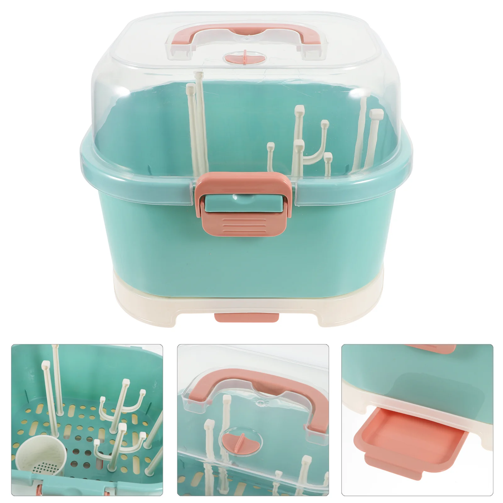 

Baby Bottle Storage Dryer Drying Rack with Cover Sky-blue Pp Organizer for Cabinet Travel Bottles