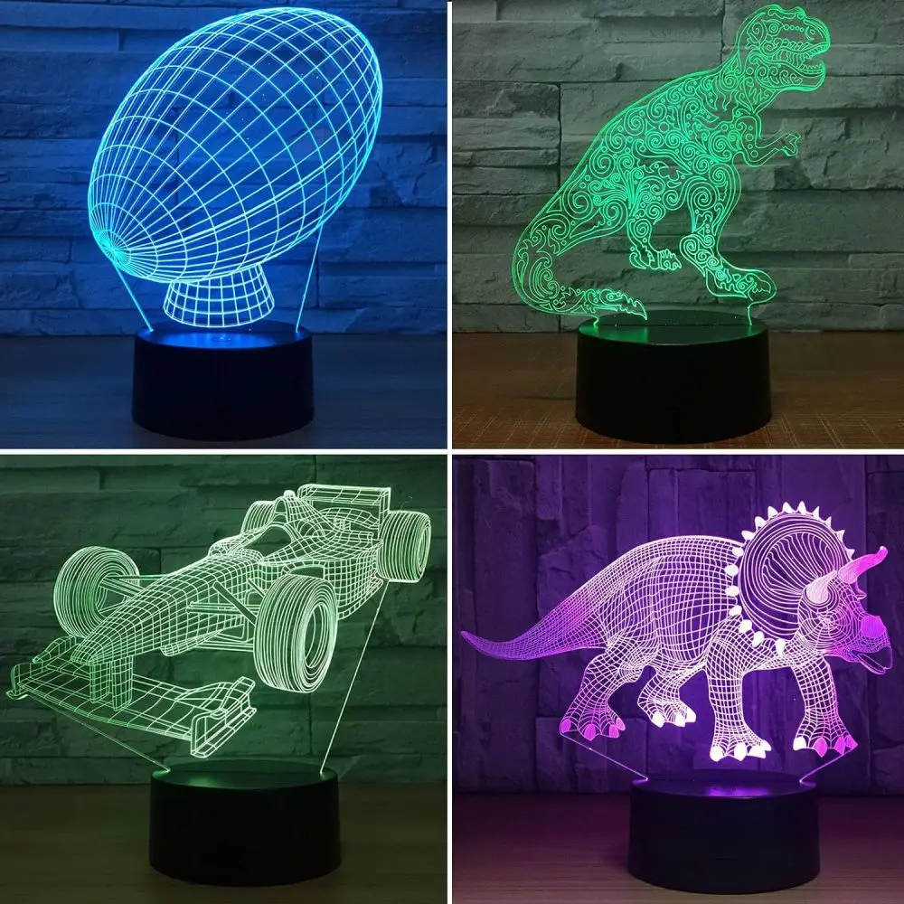 Lampy 3D Podstawa 6/12 Szt Lampka nocna LED DIY Przezroczyste arkusze akrylowe Kolor RGB Zdalny kabel USB Stojak świetlny Dekoracja Sypialnia