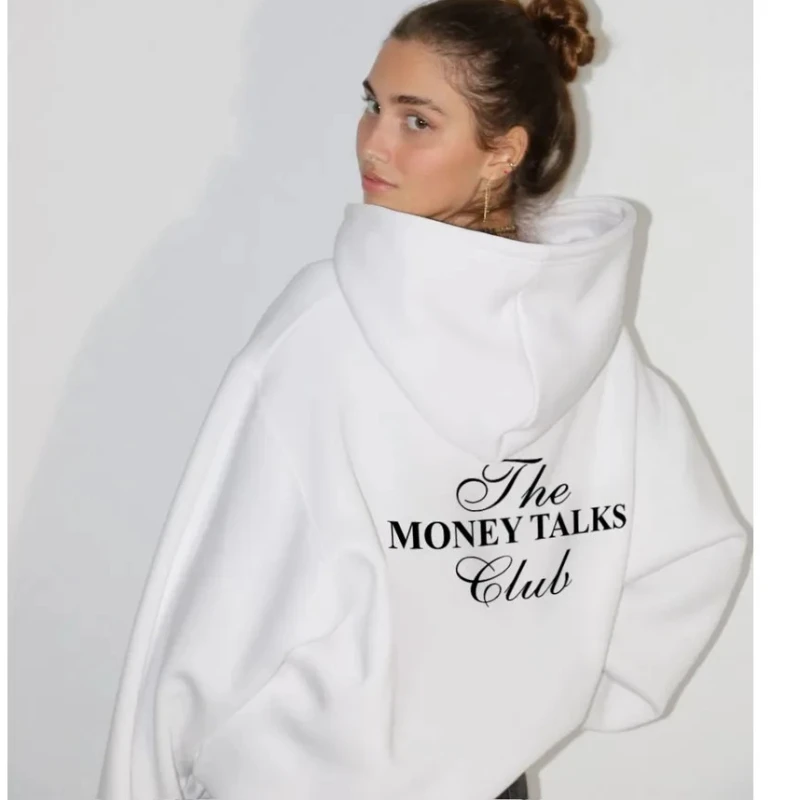 Lustige Buchstaben zurück gedruckt weiße Hoodies europäische junge Frauen übergroße Kapuzenpullover Design Street Fashion Herbst Winter Top