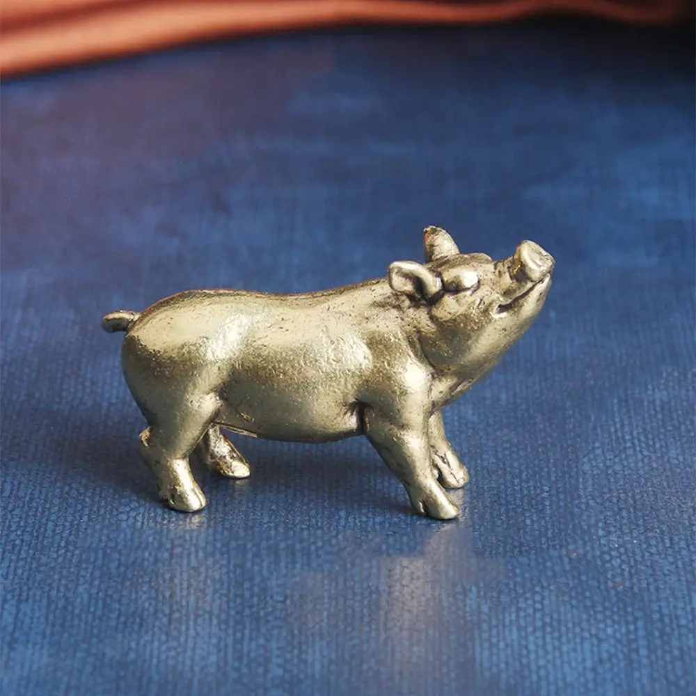 

Cute Solid Brass Pig Figurines Copper Handmade Miniature Pig Statue Exquisite Chinese Zodiac Mini Pig Sculpture