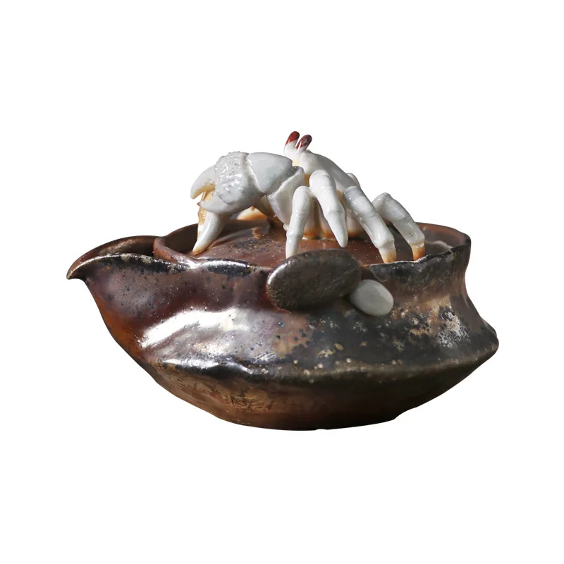 Three Time Japanese Style Crab, Treasure Bottle, Wood Fired Teapot, Rough Pottery, Hand-Held Fully Handmade Kung Fu Tea