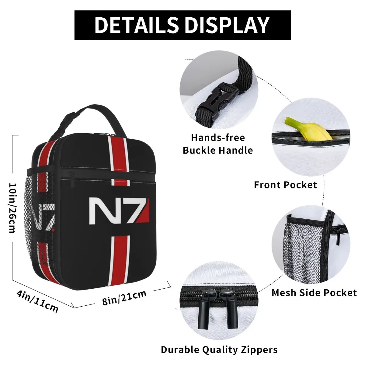 N7 Emblem, Mass Effect Insulated Lunch Bag for Women Office Cooler Thermal Food Box Tote Portable Lunch Boxes Container