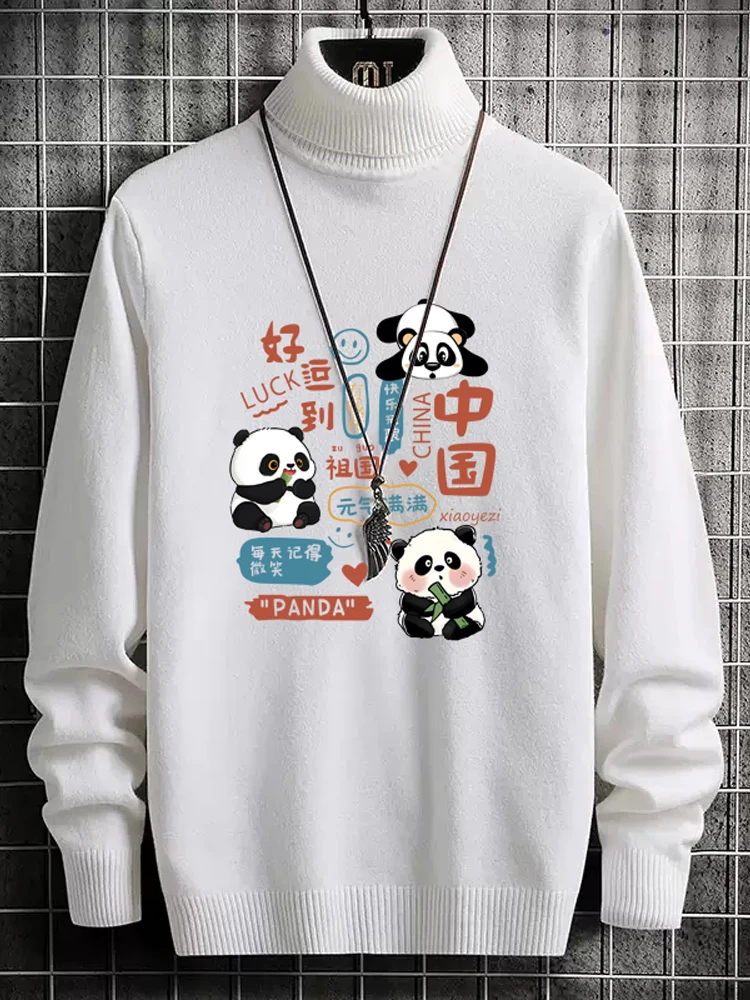 

Мужской вязаный свитер Slim Fit с высоким воротом, осенне-весенний, модный, молодежный, повседневный, с длинным рукавом, с принтом, парный топ