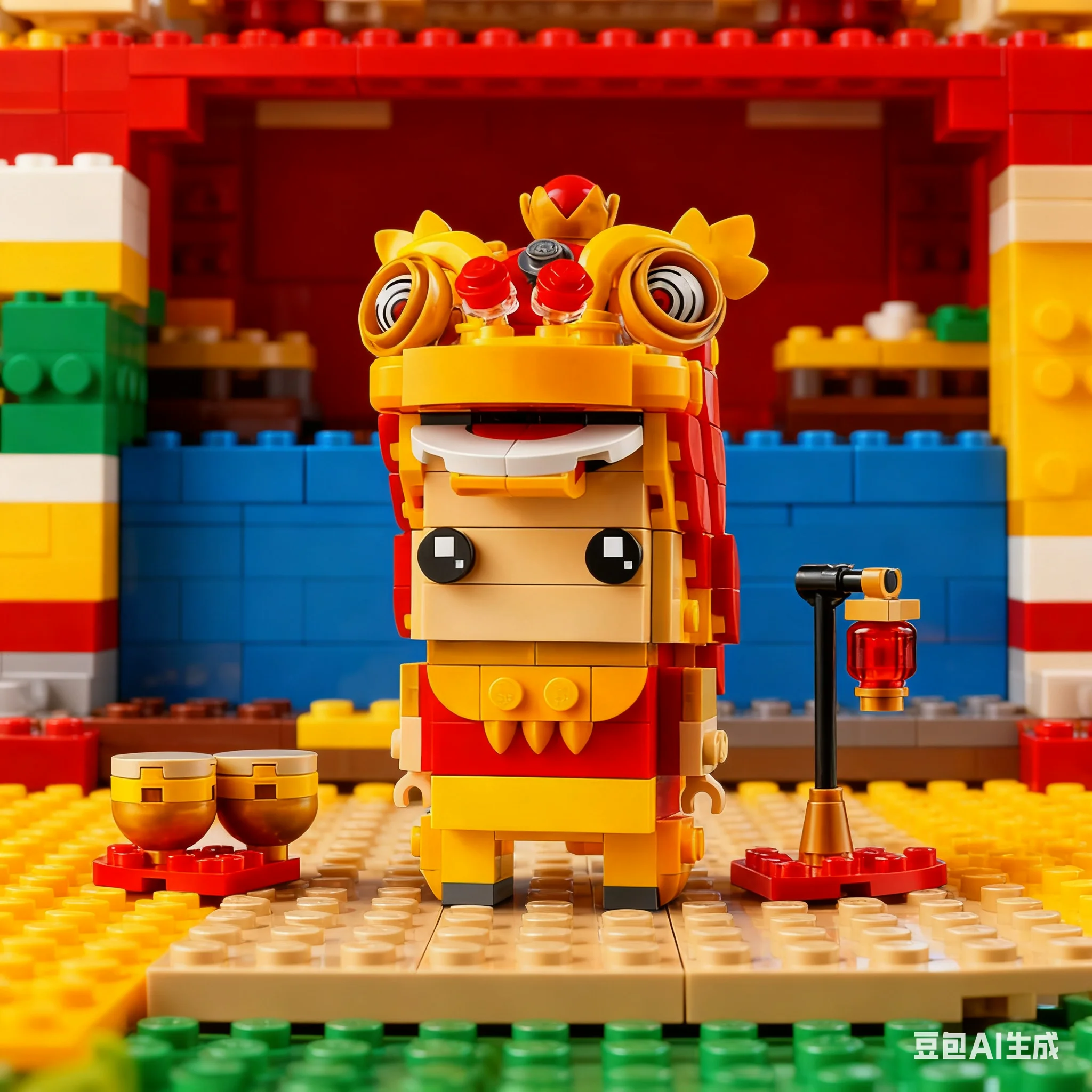 لعبة مكعبات بناء ليغو LG-40540 زخرفة تزيين تمثال رقص الأسد، هدية مكعبات البناء للأولاد والبنات